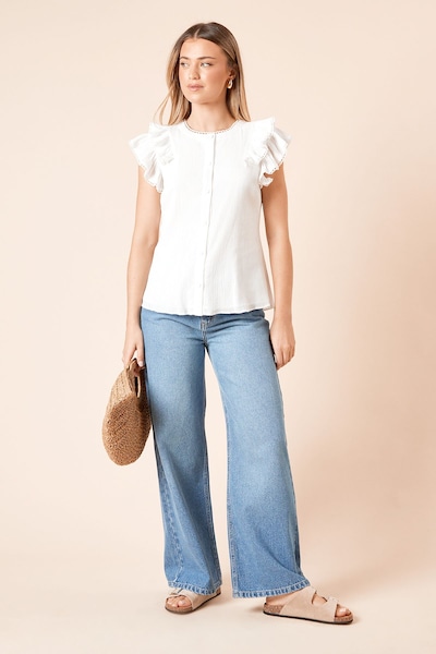 Dorothy Perkins Lace Trim Button Up Top White