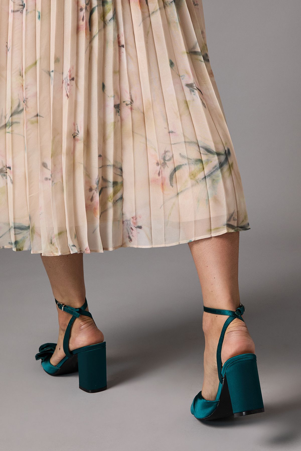 Coast Tina Satin Soft Ruffle High Block Heel Sandals Emerald image 3