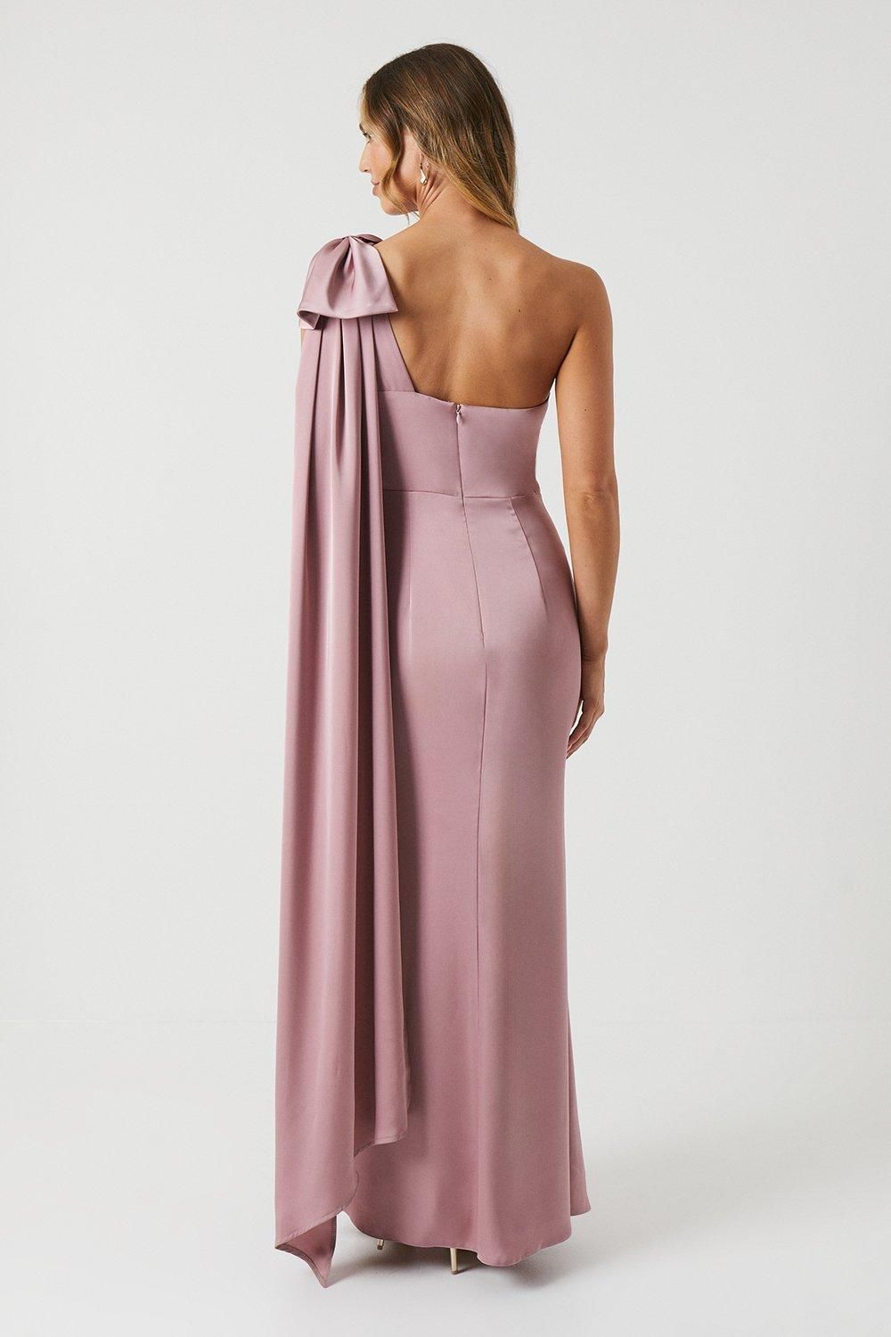 Coast Bow And Drape Detail One Shoulder Satin Bridesmaid Dress Antique Rose image 3