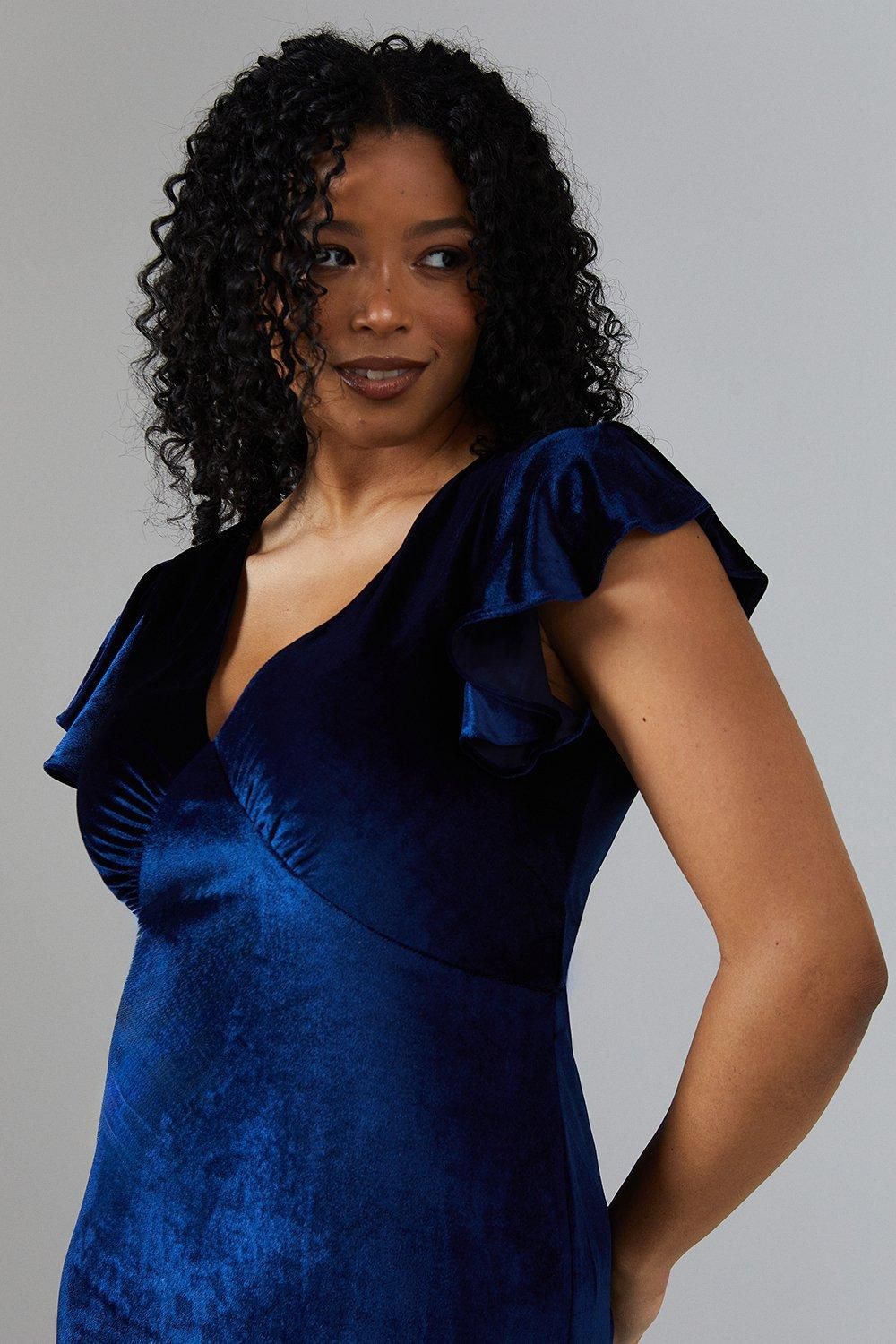 Coast V Neck Ruffle Sleeve Velvet Bridesmaid Dress Navy image 5