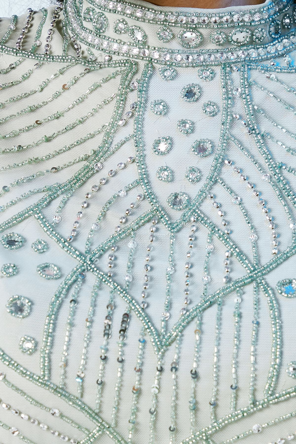 Coast Linear Encrusted Beaded Cap Sleeve Bridesmaid Midi Dress Sage image 5