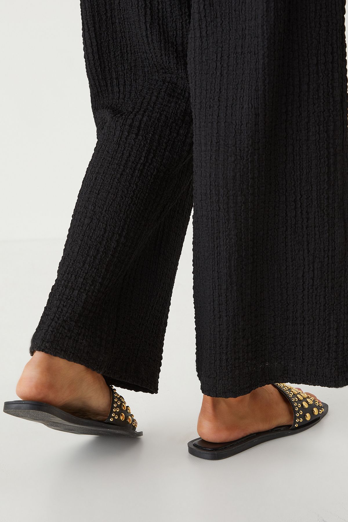 MissPap Studded Square Toe Sliders Black image 3