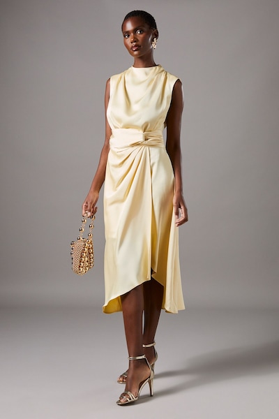 Coast Satin Midi Dress With Twist Waist Lemon