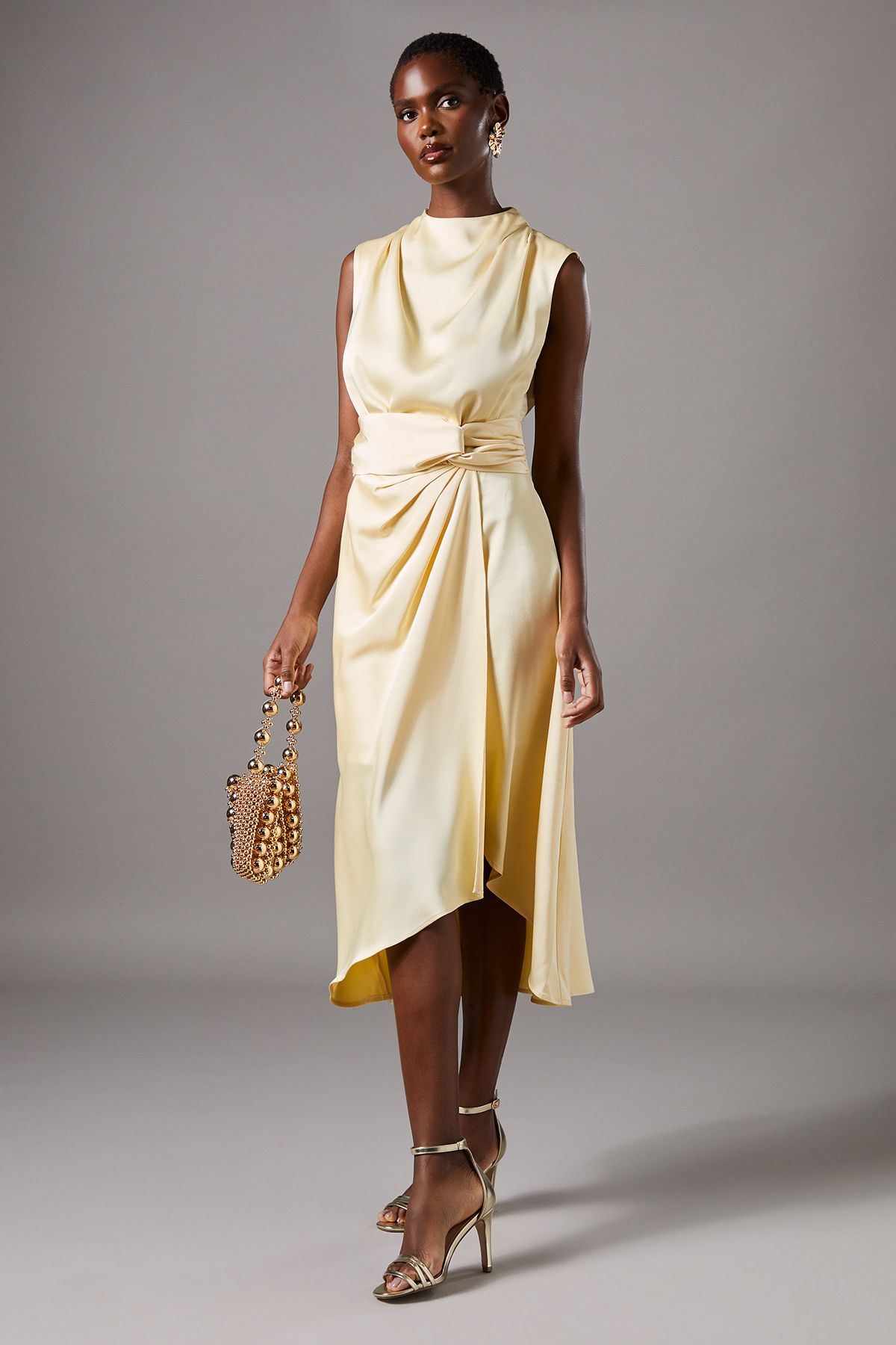Coast Satin Midi Dress With Twist Waist Lemon image 1