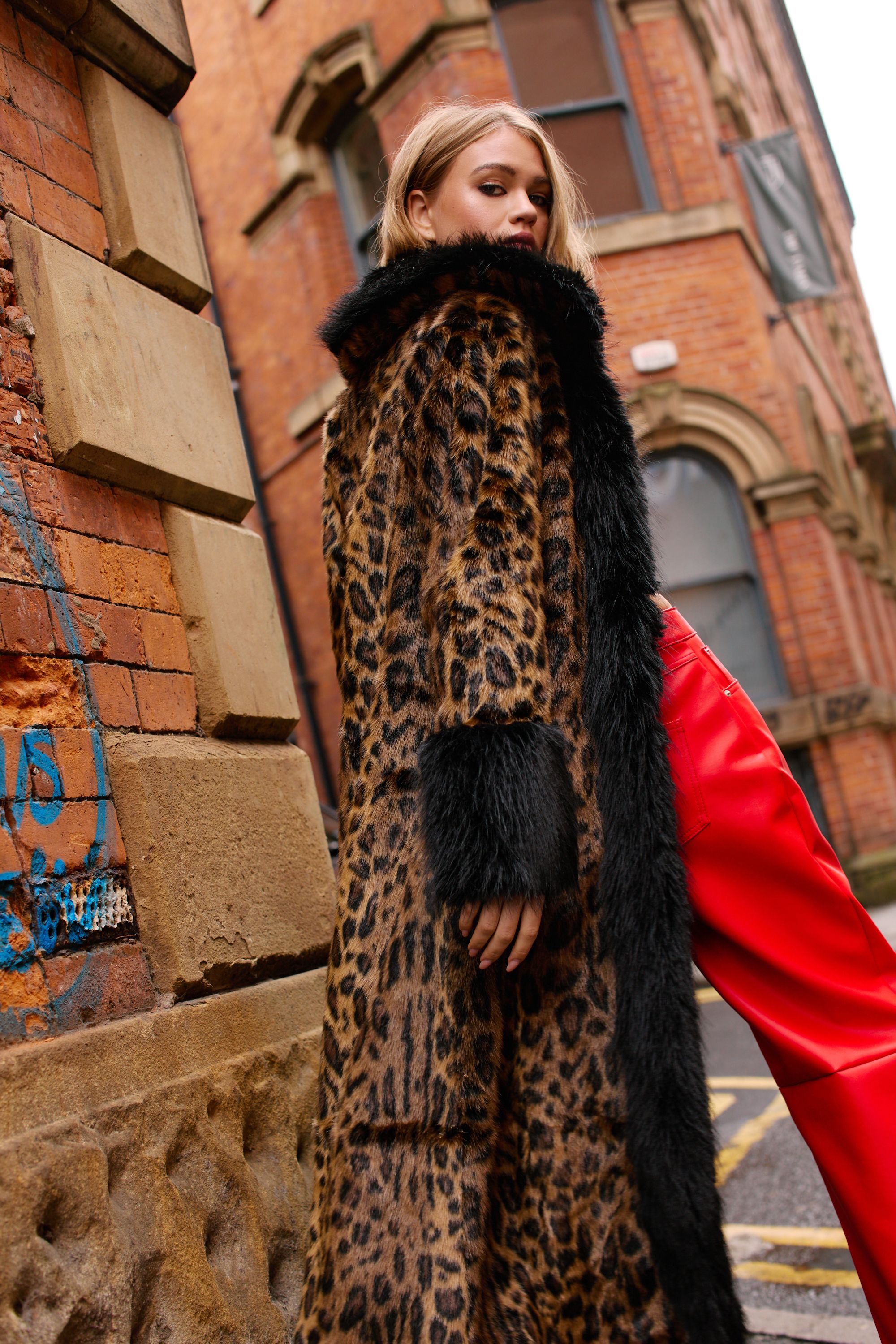 NastyGal Leopard Faux Fur Longline Coat Brown image 4