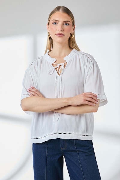 Principles Ladder Trim Tie Front Blouse White