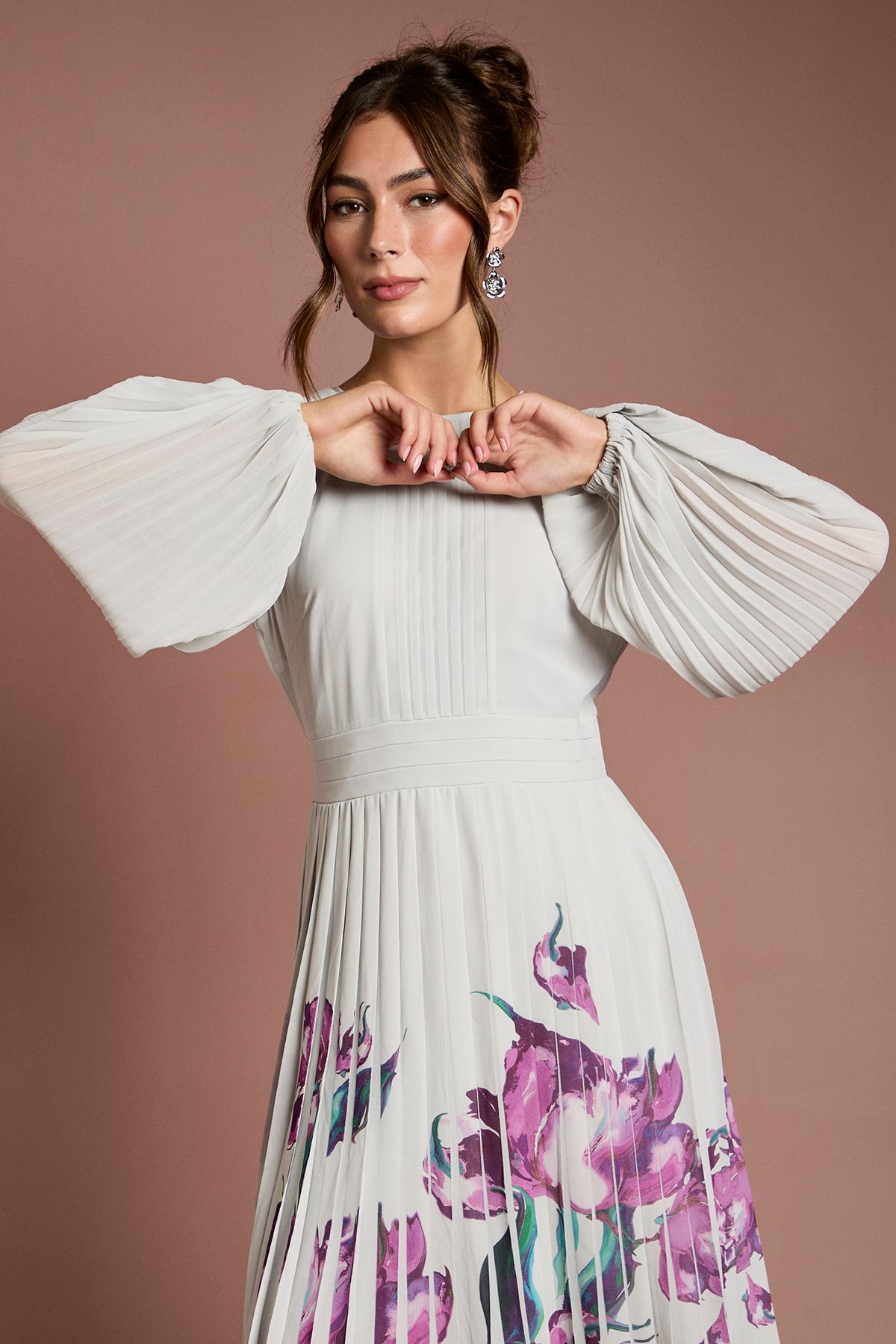 Coast Placement Print Pleat Dress Sage image 3