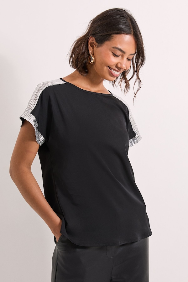 Dorothy Perkins Short Sleeve T-Shirt Sequin Blouse Black