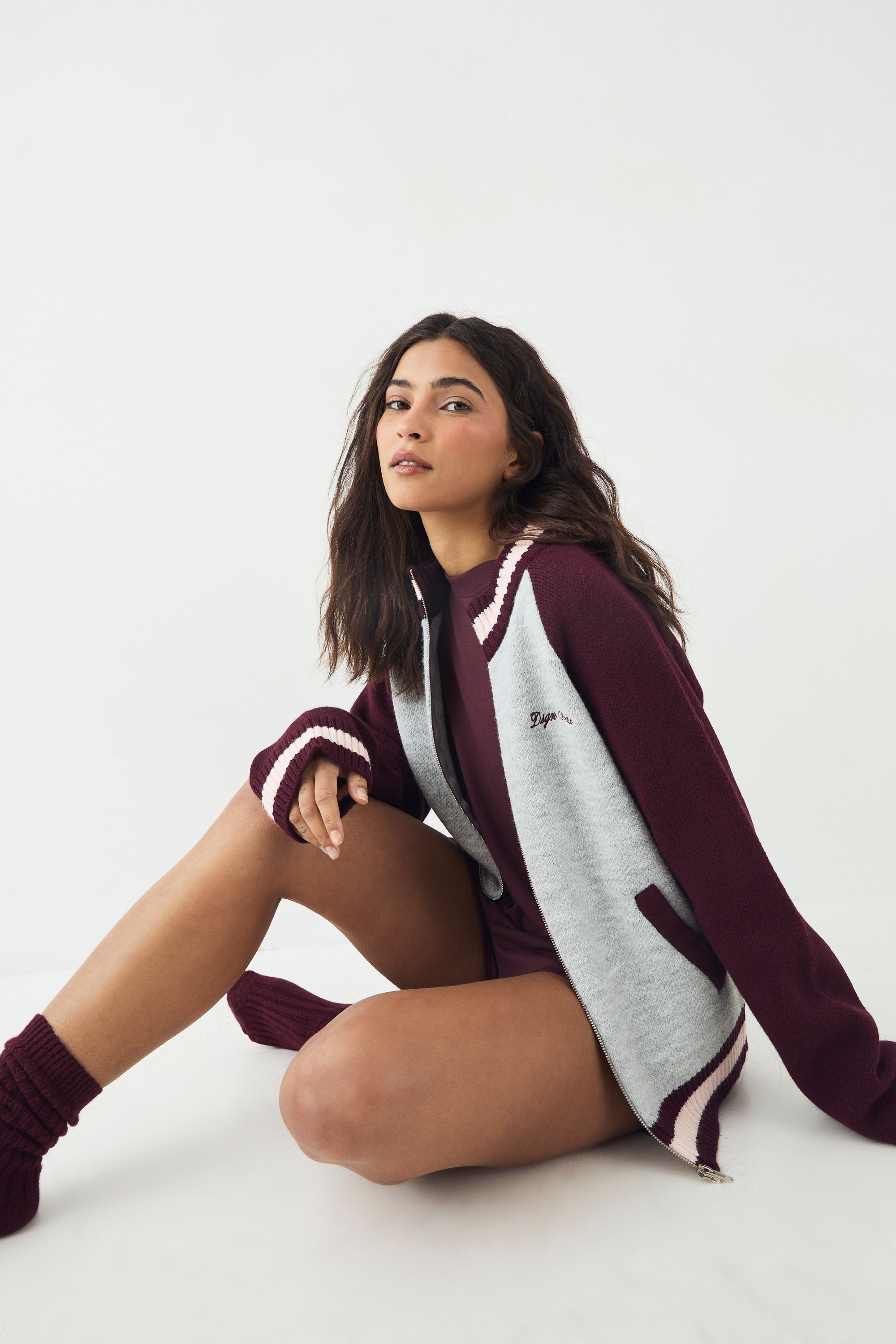 DSGN Studio DSGN Studio Oversized Knit Funnel Neck Bomber Burgundy