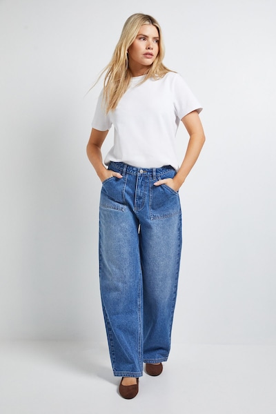 Dorothy Perkins Wide Leg High Waist Denim Jeans Mid Wash