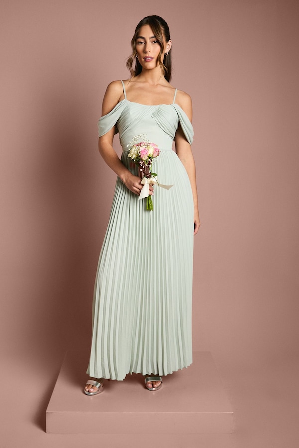 Coast Bardot Pleated Maxi Bridesmaid Dress Sage