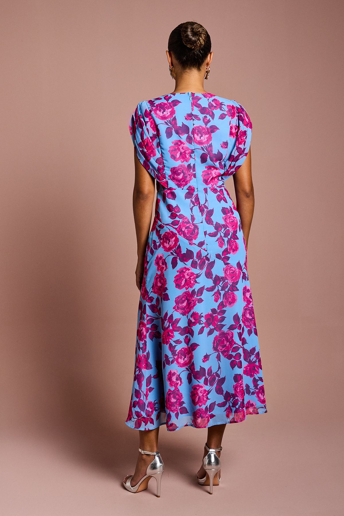 Coast Petite Short Sleeve Chiffon Midi Dress Blue image 3