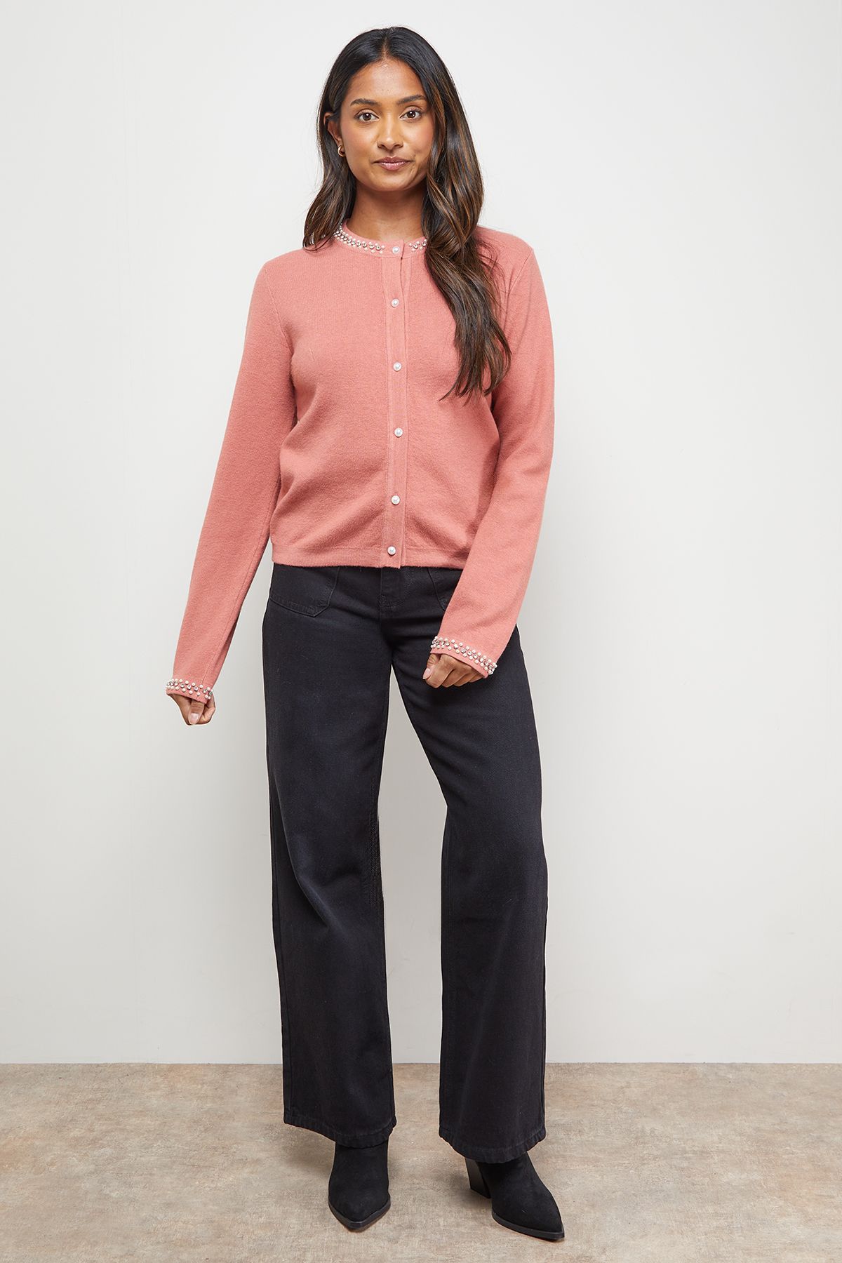 Oasis Pearl Detail Cardigan Desert Rose image 2