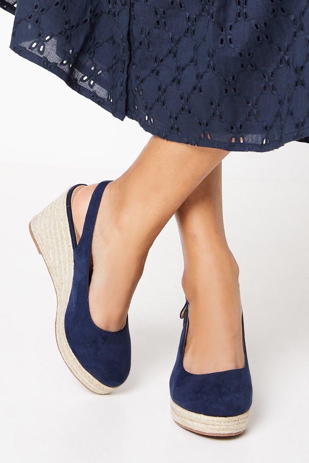Dorothy Perkins Wide Fit Riya Closed Toe Slingback Espadrille Wedge Sandals Navy image 1