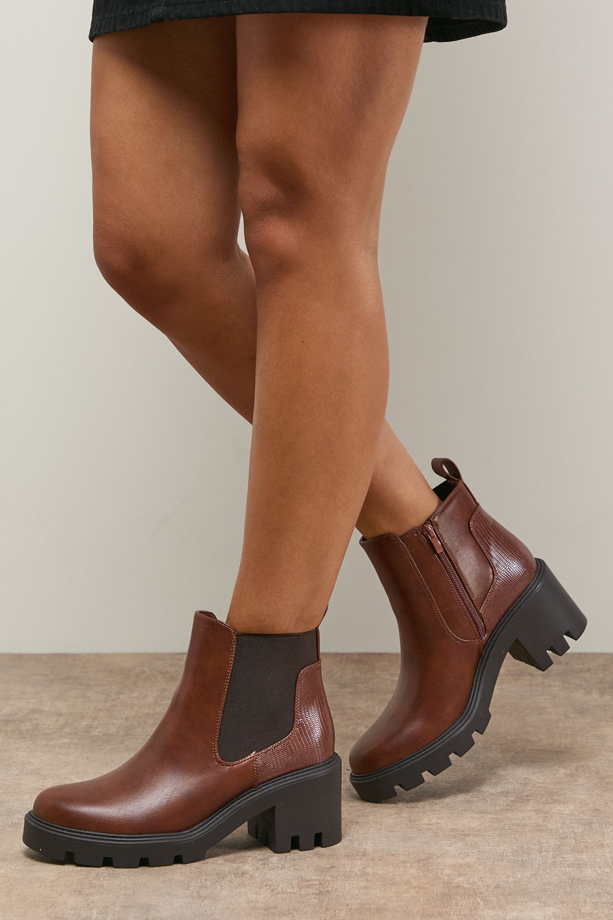 Oasis Monty Faux Leather High Heel Chunky Chelsea Ankle Boots Dark Tan image 1