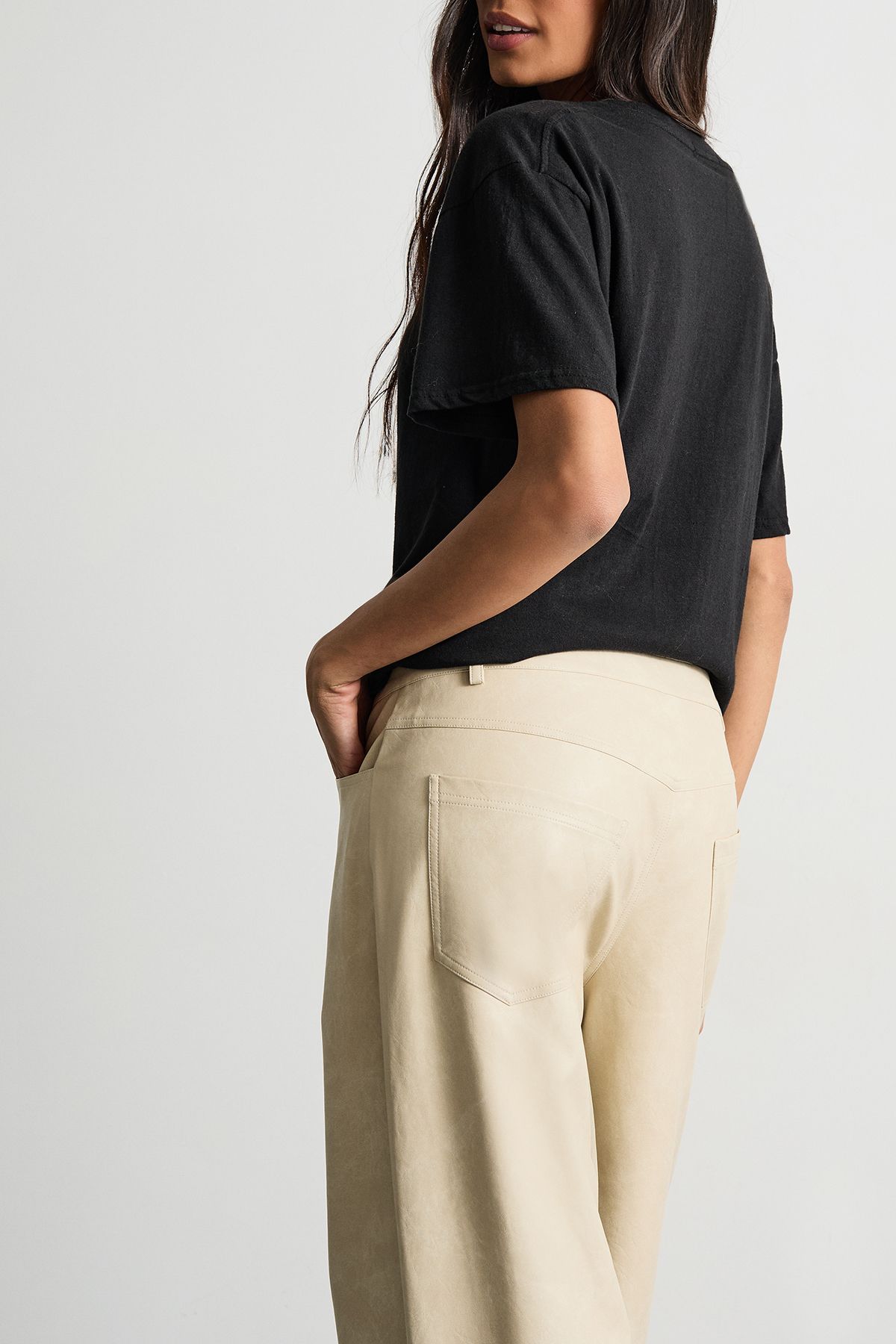 Warehouse Barrel Leg Faux Leather Trouser Cream image 3