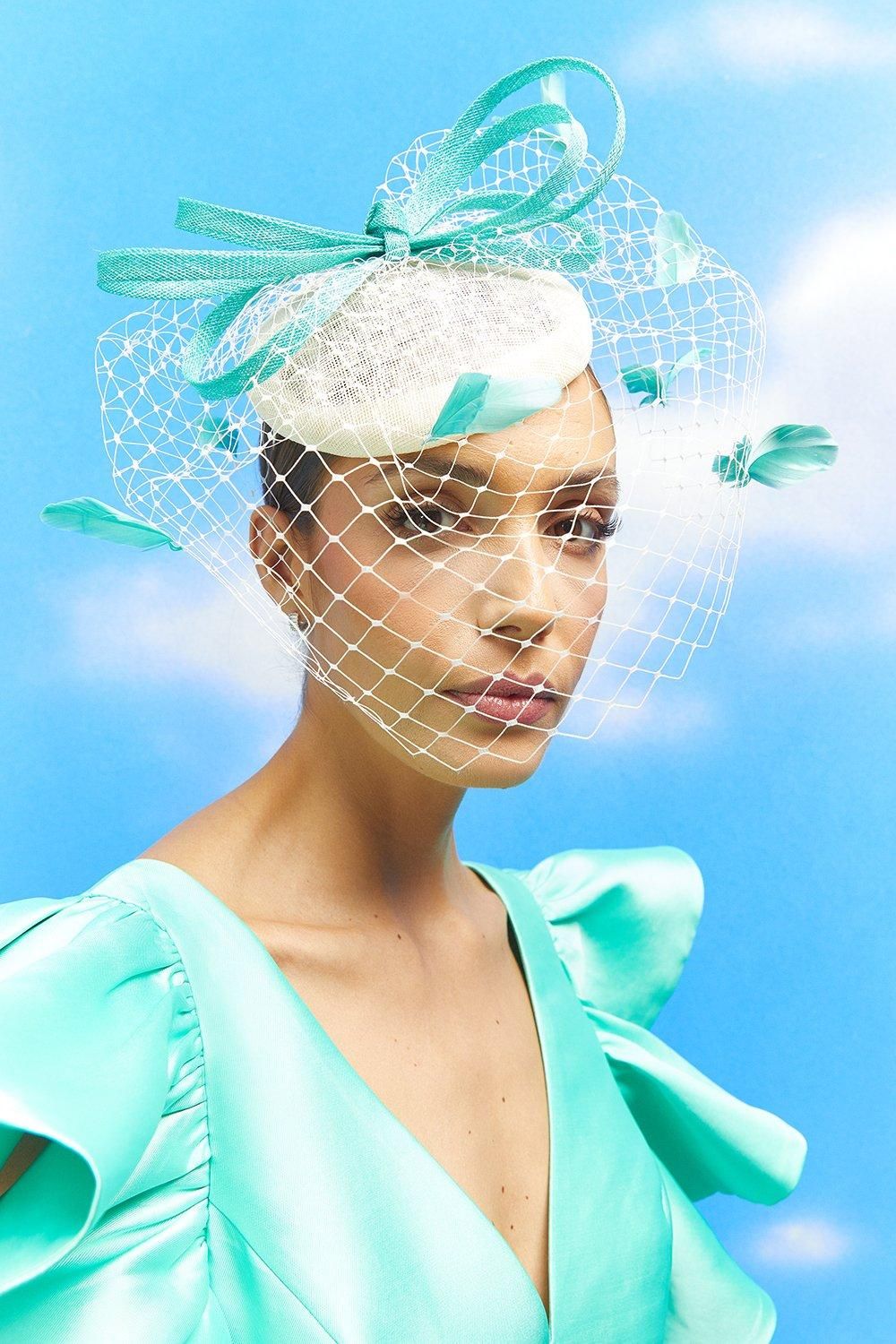 Coast Lisa Tan Bow And Mesh Feather Detail Pillbox Fascinator Ivory image 1