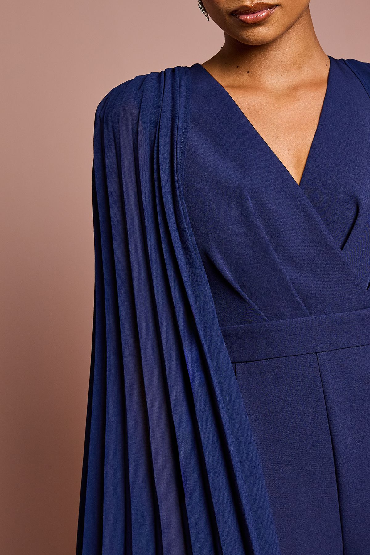 Coast Petite V Neck Pleated Long Sleeve Jumpsuit Navy image 5