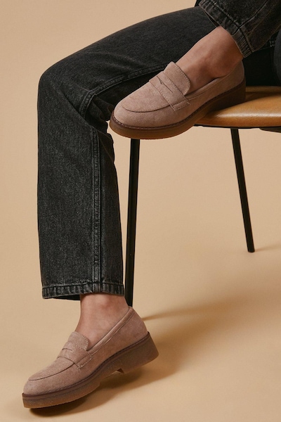 Oasis Buttercup Faux Suede Chunky Penny Loafers Natural