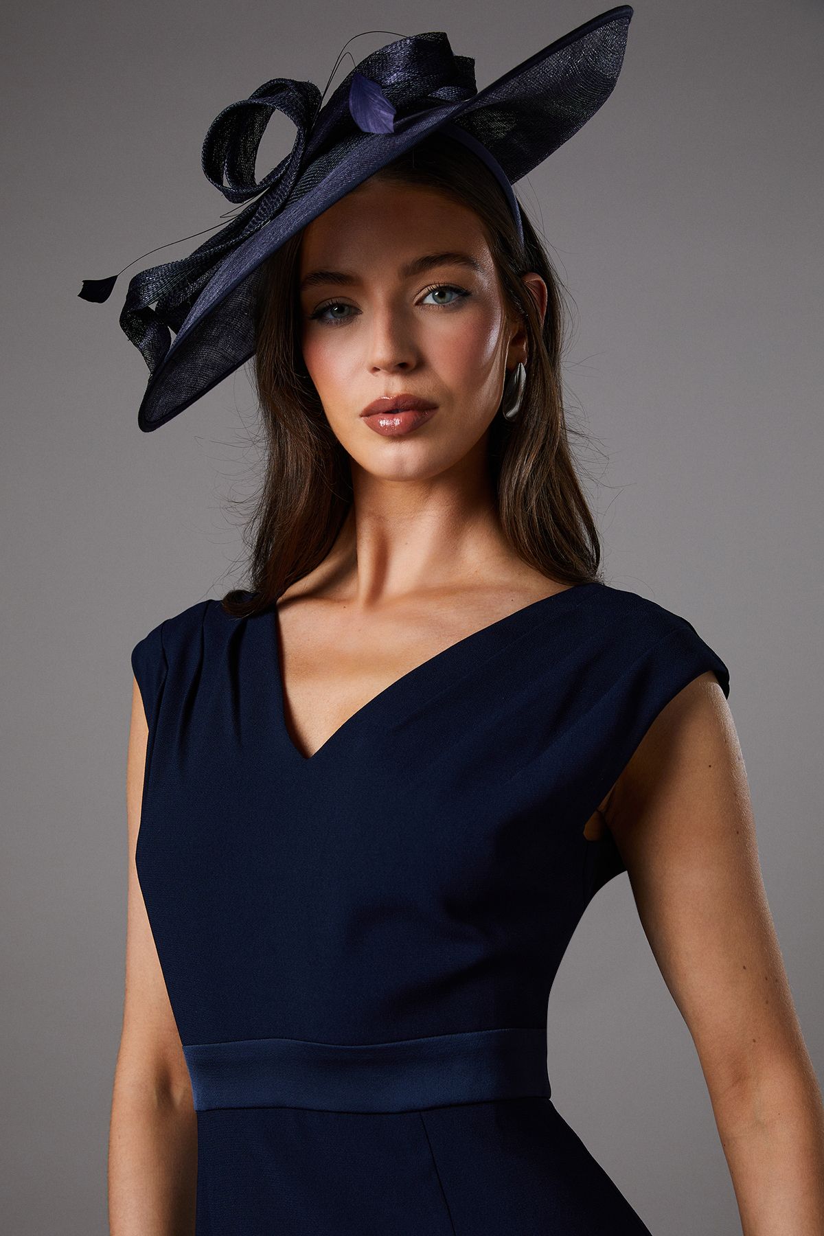 Coast Satin Back Crepe Dress With Peplum Navy image 3