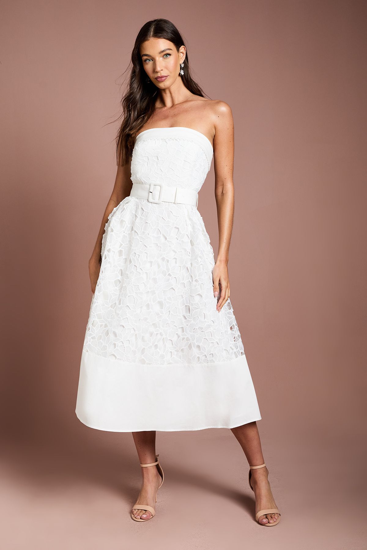 Coast Bandeau Belted Lace Midi Dress Ivory image 1