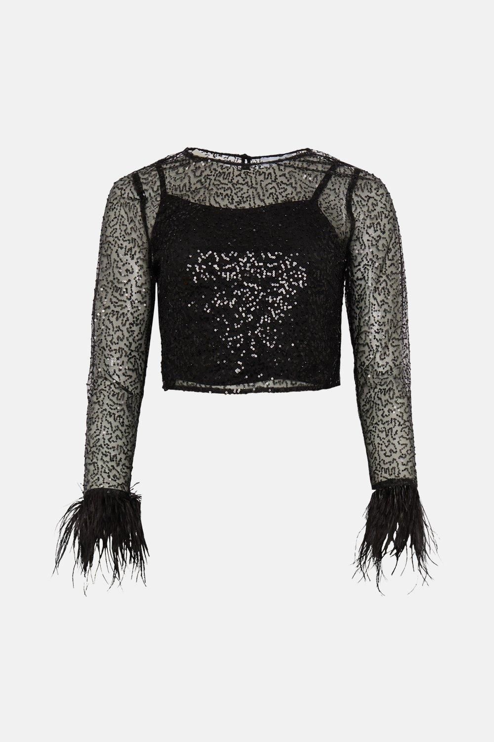 Coast Feather Cuff Sequin Top Black image 4