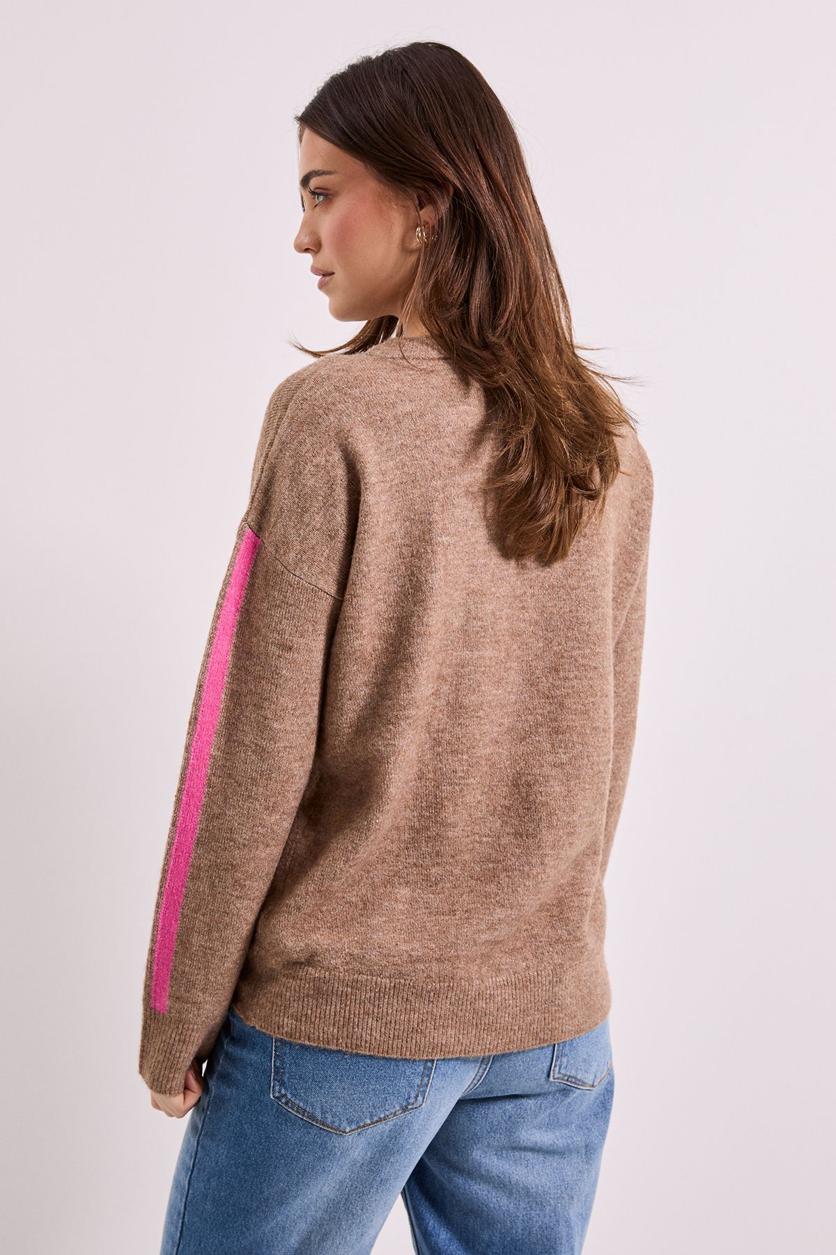 Dorothy Perkins Stripe Sleeve Crew Neck Jumper Camel image 3