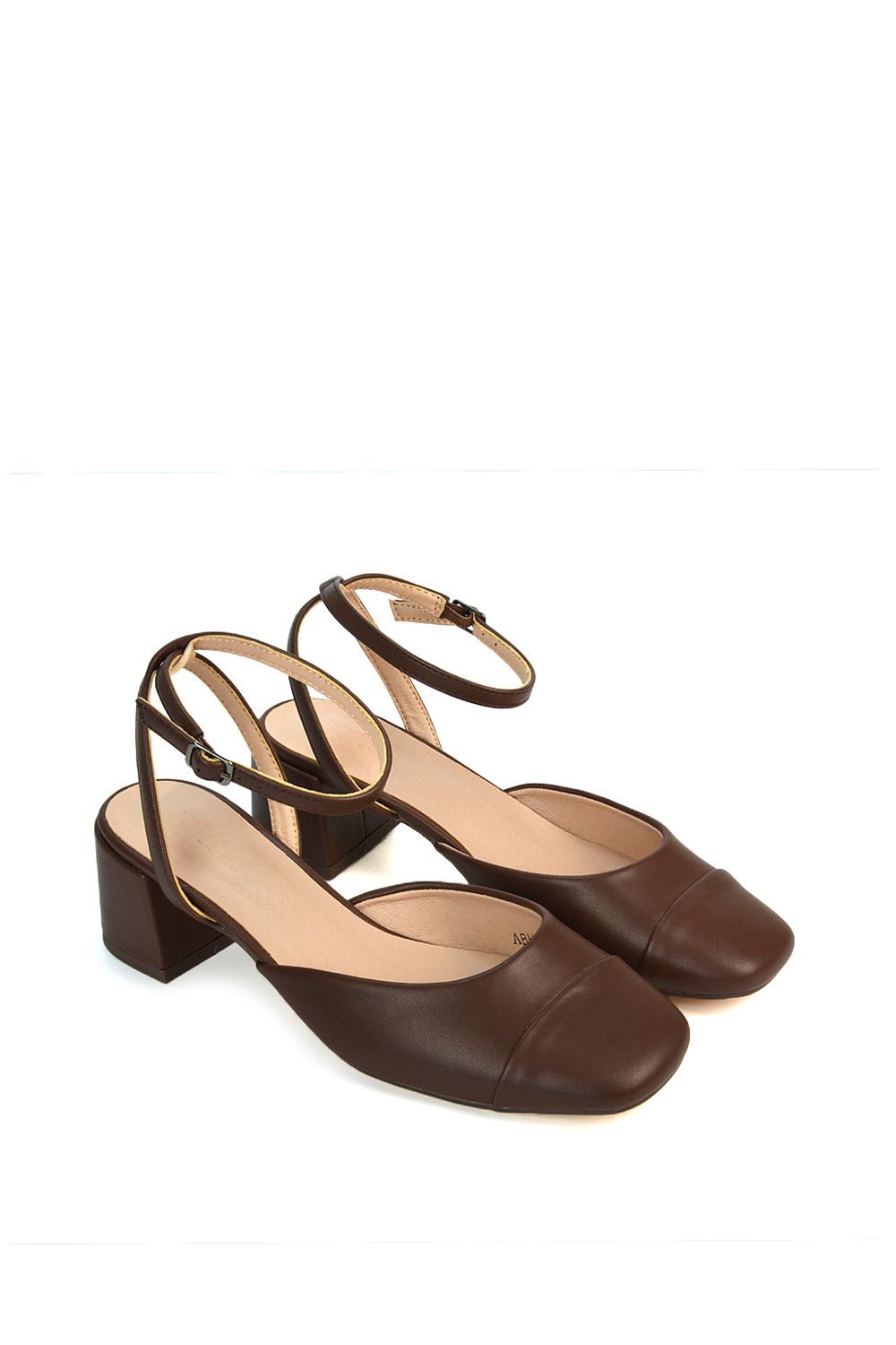 XY London 'Mavis' Low Mid Heel Square Toe Court Shoes With Ankle Strap image 6