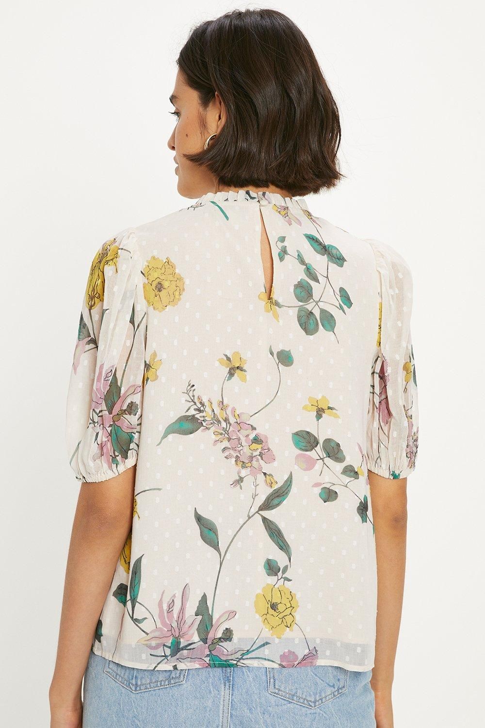 Oasis Lace Trim Dobby Chiffon Rose Floral Blouse Ivory image 3