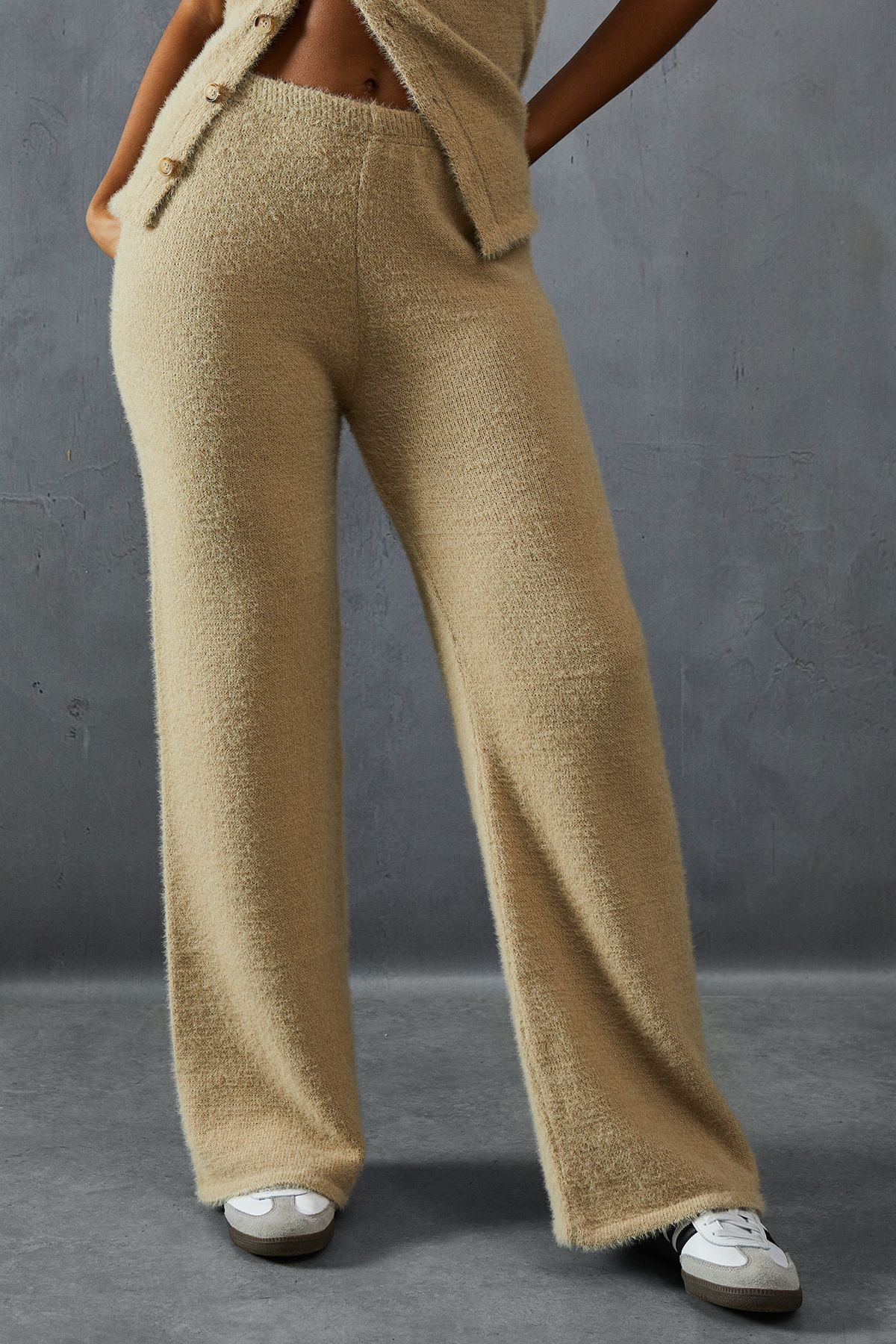 MissPap Eyelash Knit High Waisted Lounge Trouser Taupe image 4