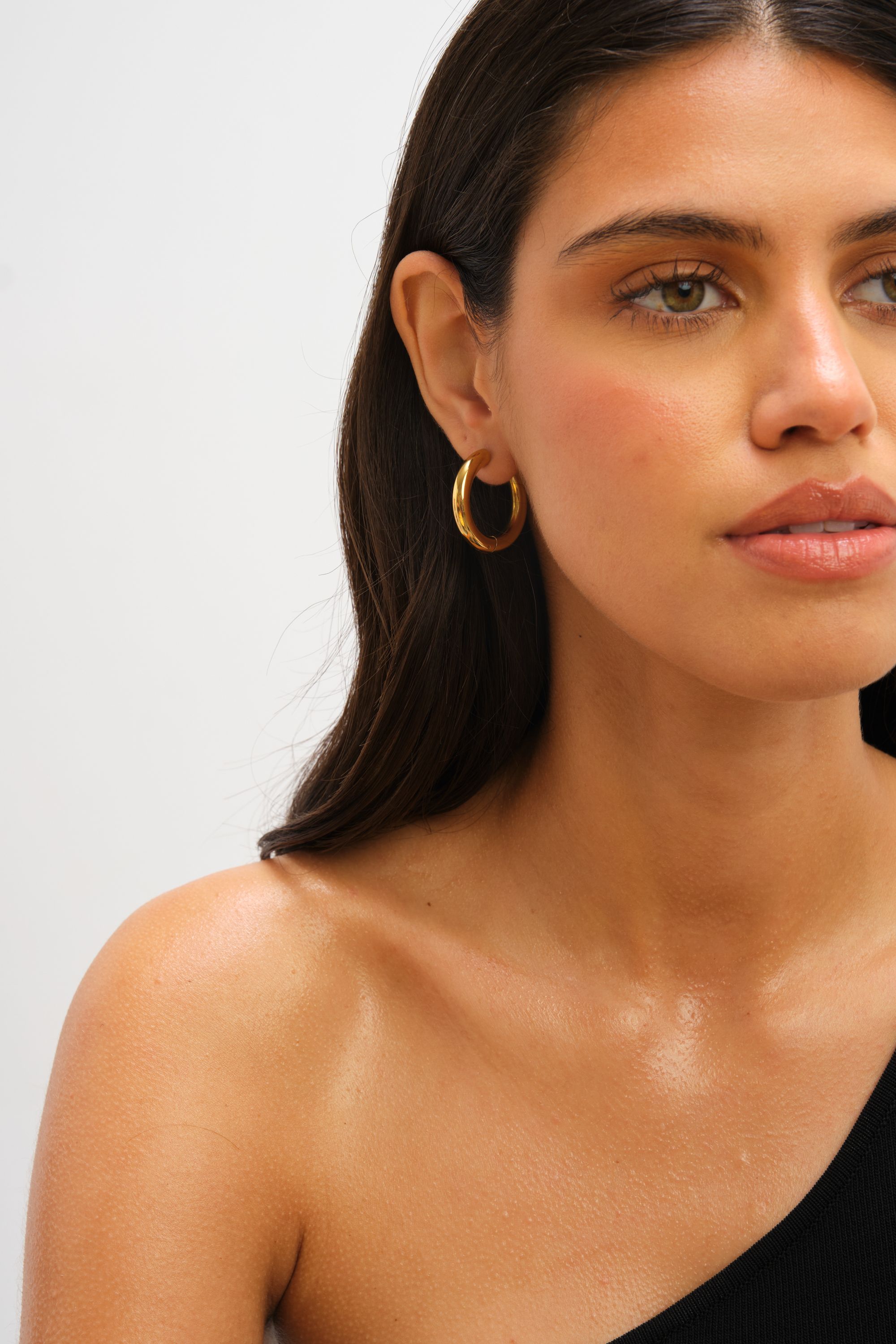 Jon Richard Waterproof Gold Plated Large Chubby Hoop Earrings image 2