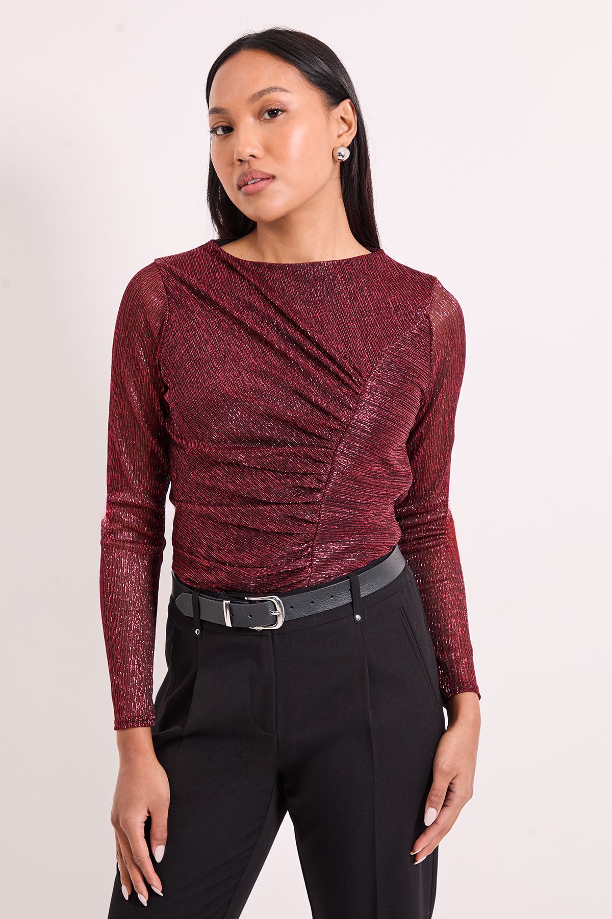 Principles Curved seam Ruched Top Dark Red image 1