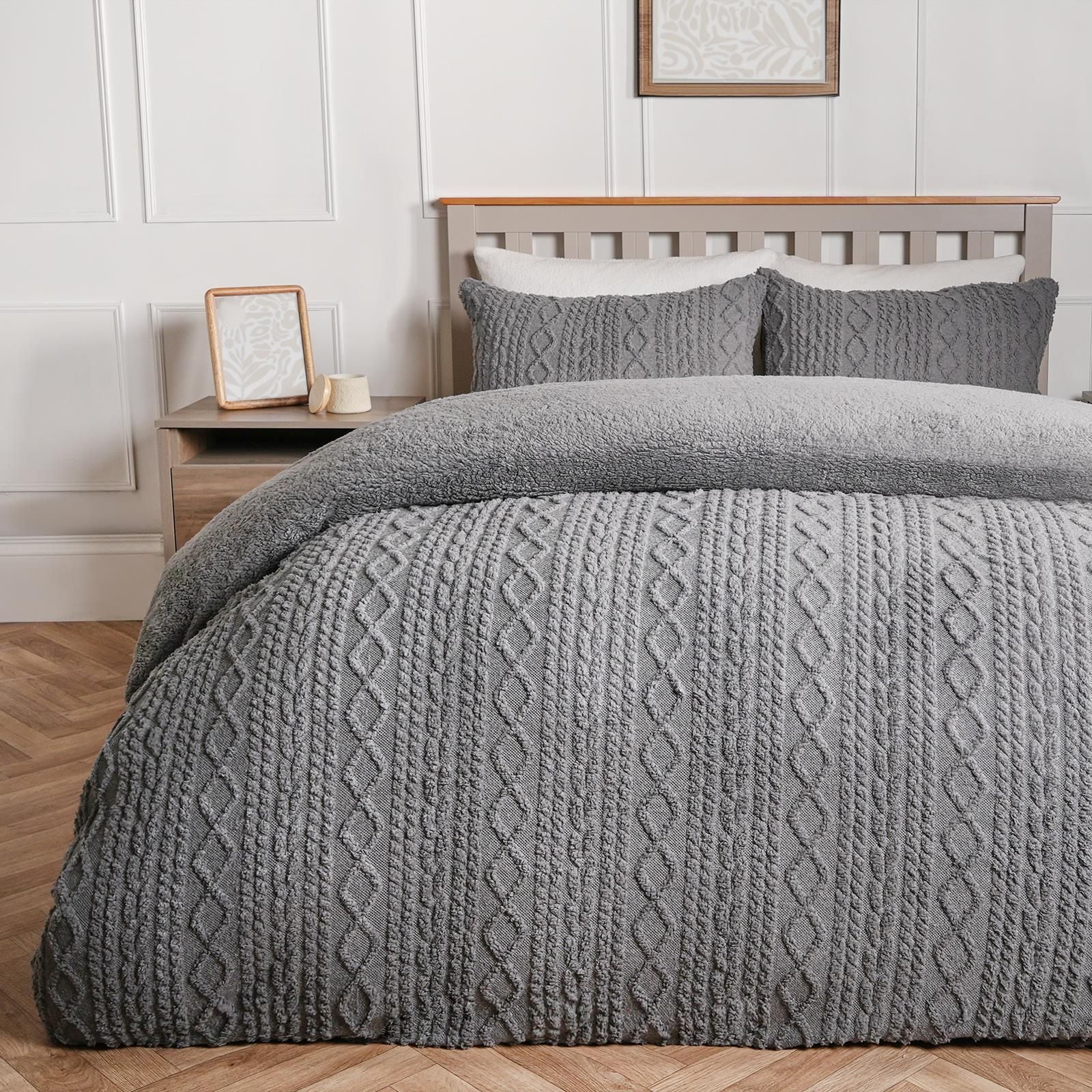 OHS Cable Knit Fleece Duvet Cover Set Warm Reversible Bedding image 1