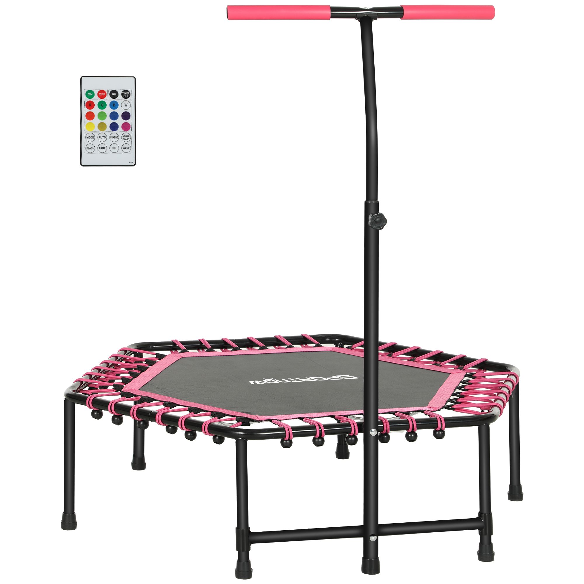SPORTNOW 45" Fitness Trampoline with Adjustable Handle, LED Lights, Pink image 2