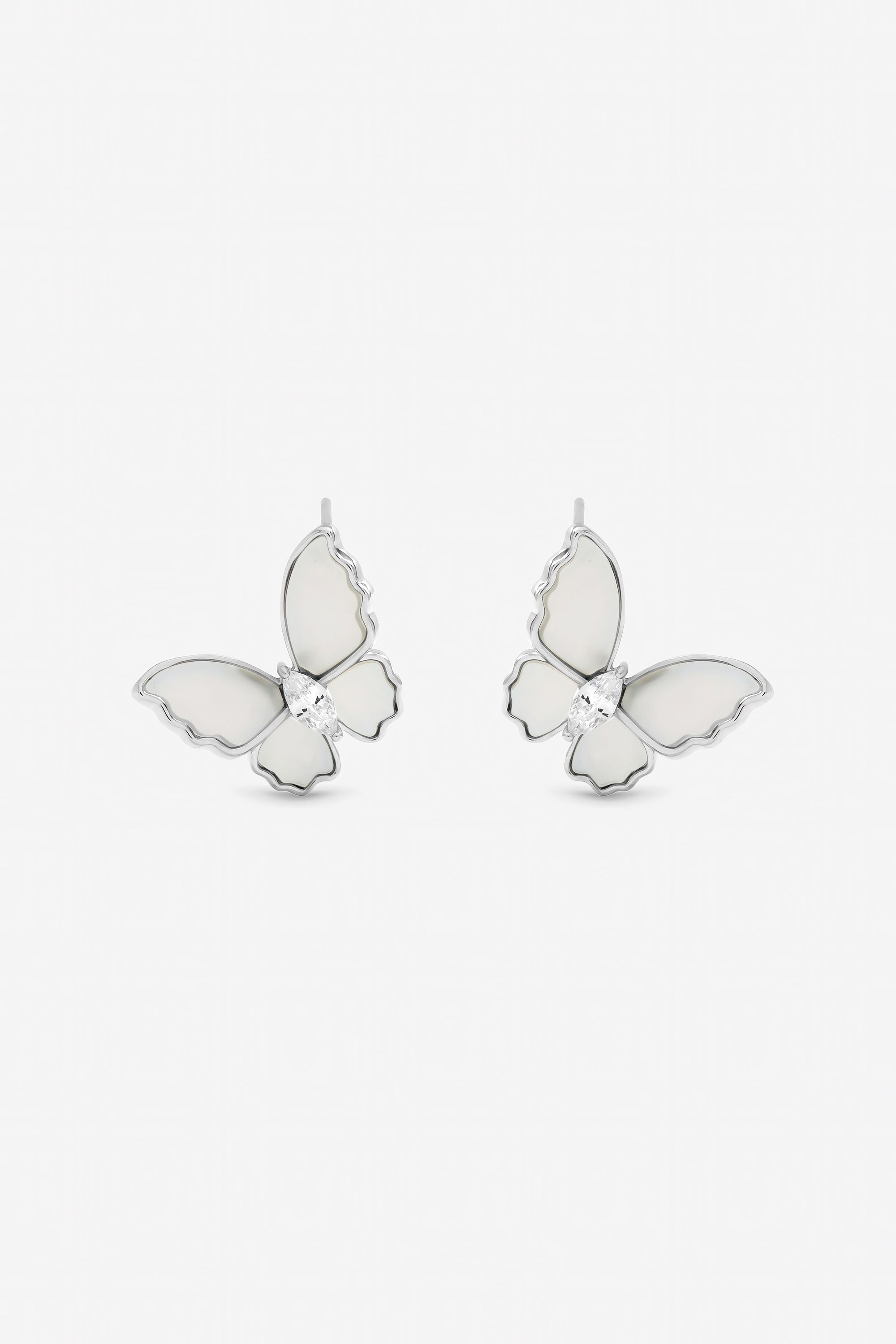Jon Richard Rhodium Plated and Mother of Pearl Butterfly Stud Earrings