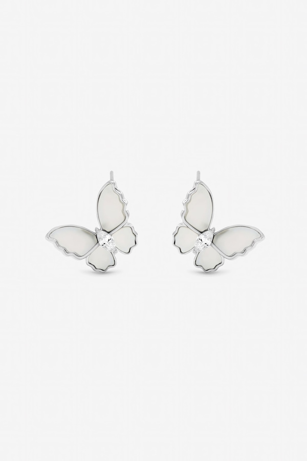 Jon Richard Rhodium Plated and Mother of Pearl Butterfly Stud Earrings