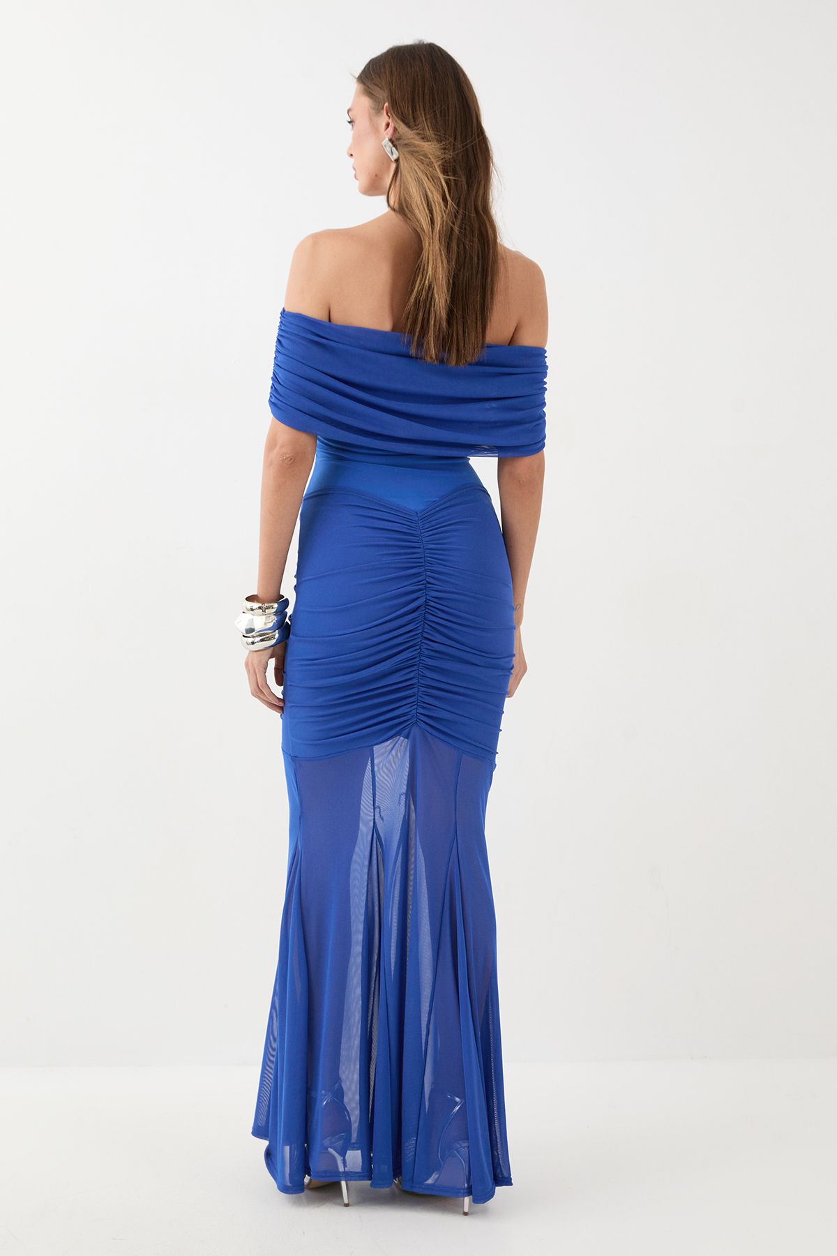 MissPap Off Shoulder Mesh Overlay Maxi Dress Cobalt image 3