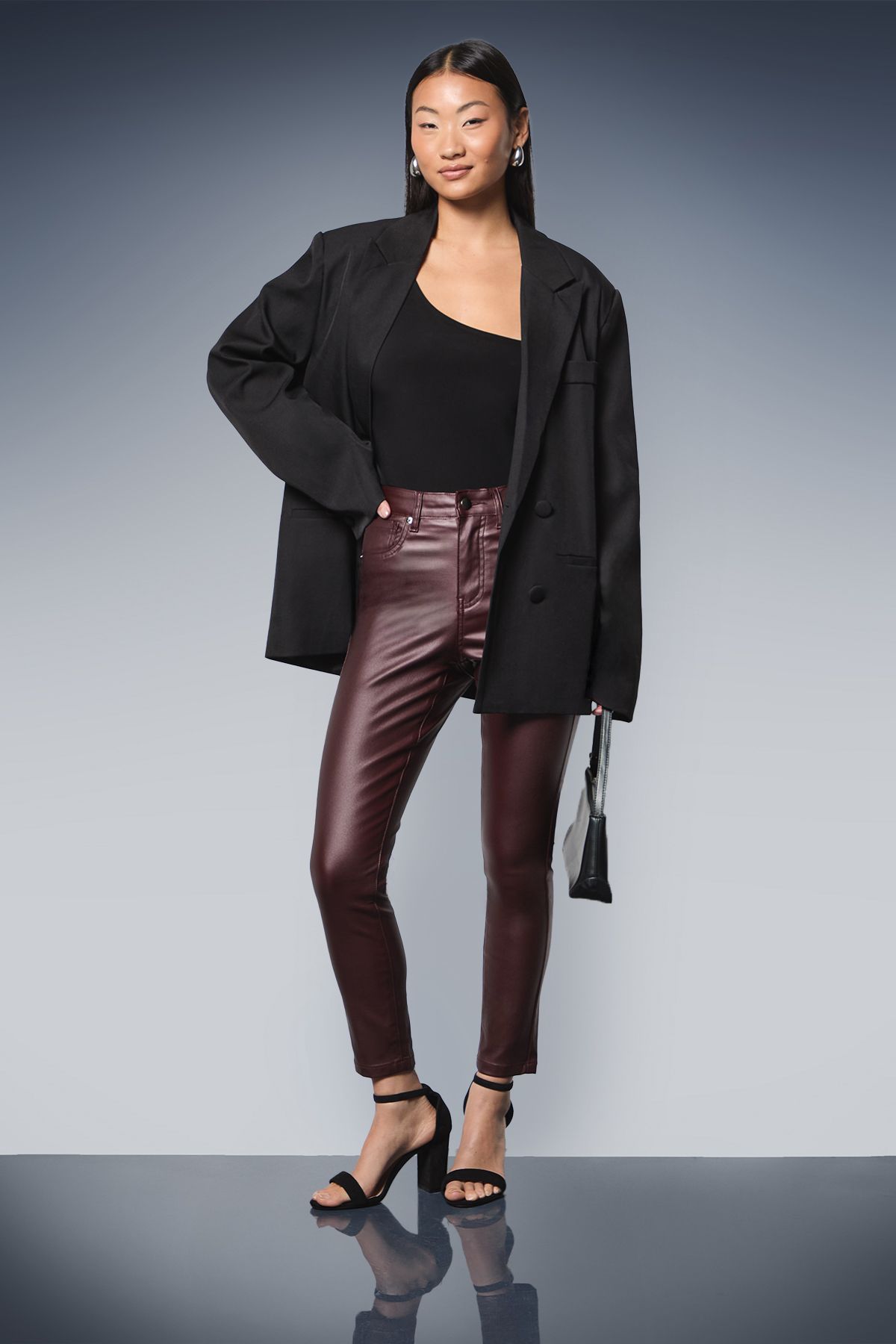 Dorothy Perkins Petite Coated Skinny Jean Burgundy image 1