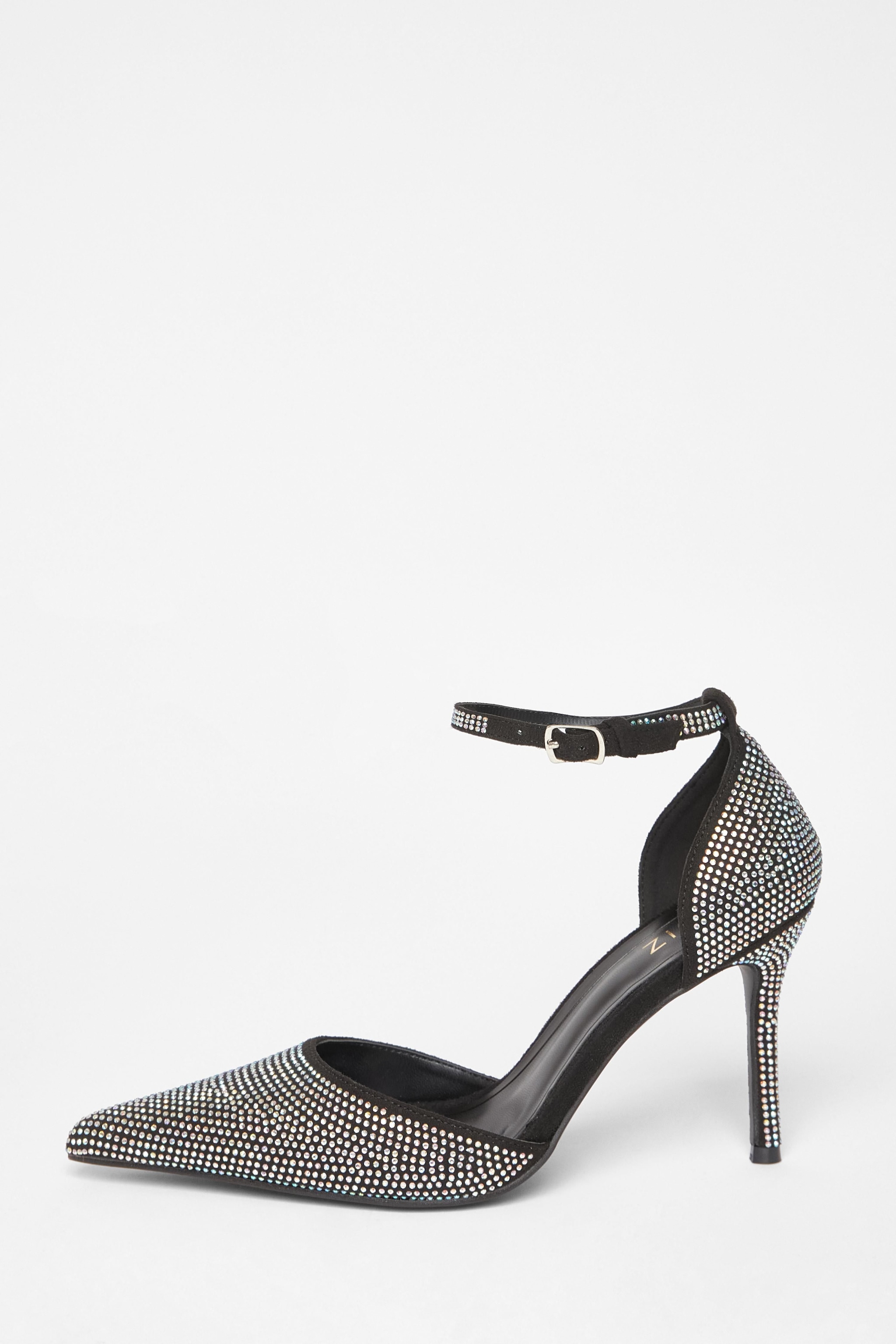 Quiz Black Diamante Pointed Toe Heels image 3