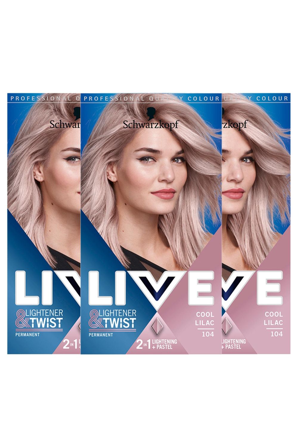 Schwarzkopf Live 2in1 Lightener+Twist 'Hair Dye' 104 Cool Lilac 3x