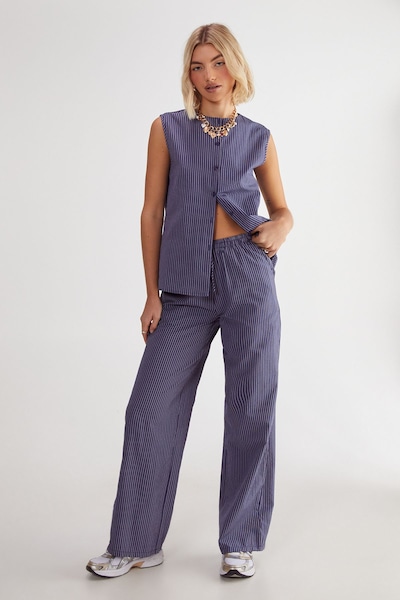 NastyGal Stripe Straight Leg Pant Navy