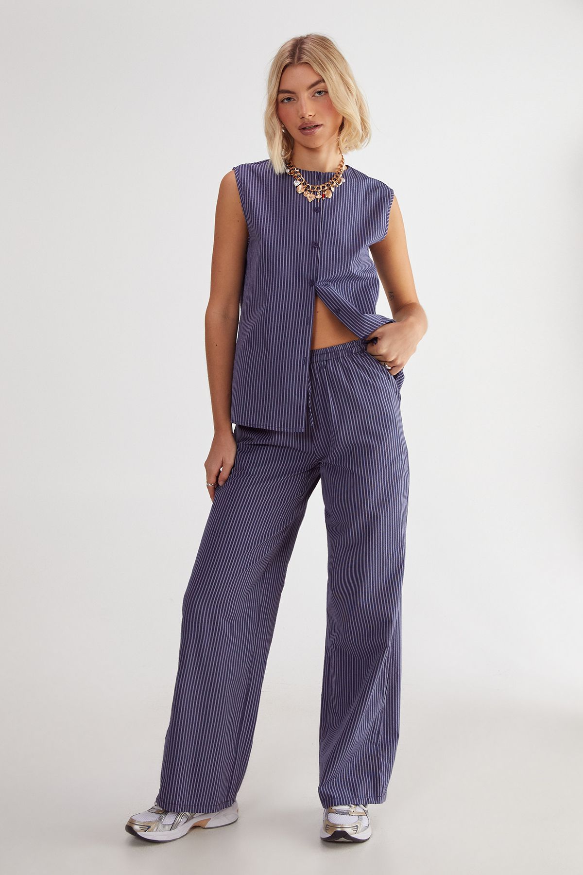 NastyGal Stripe Straight Leg Pant Navy image 1