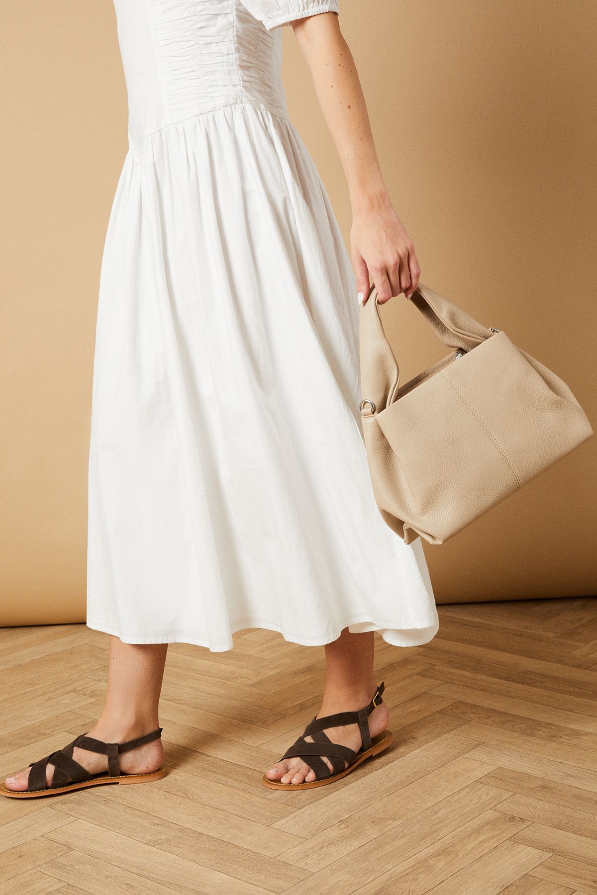 Oasis Penny Faux Leather Grab Bag With Adjustable strap Taupe image 2