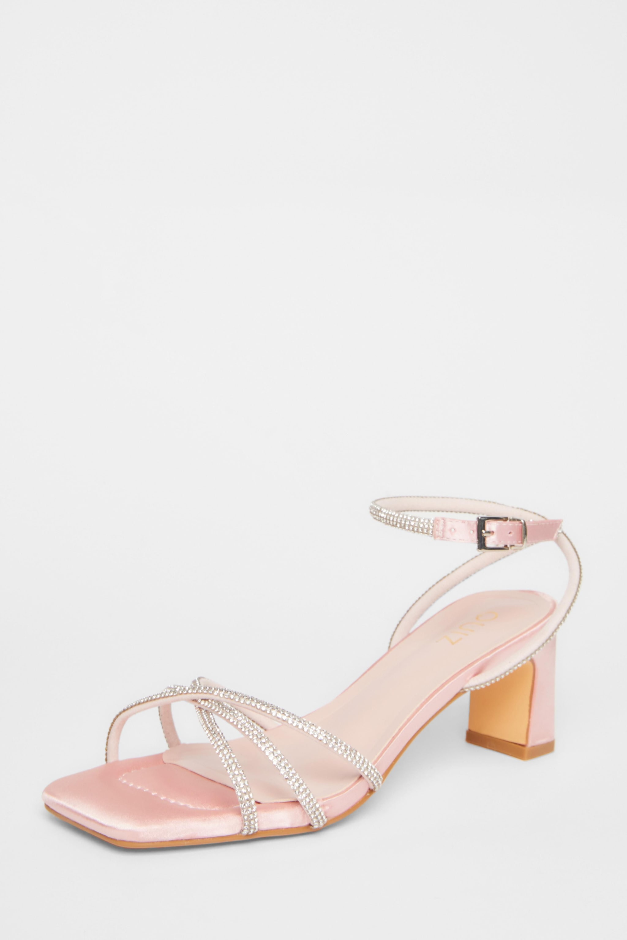 Quiz Pale Pink Diamante Strap Block Heels image 1