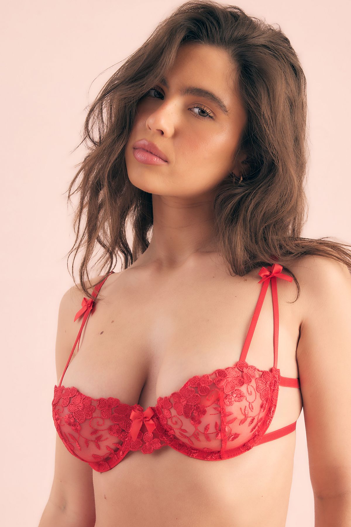 NastyGal Bow Detail Mesh Lingerie Set Red image 3