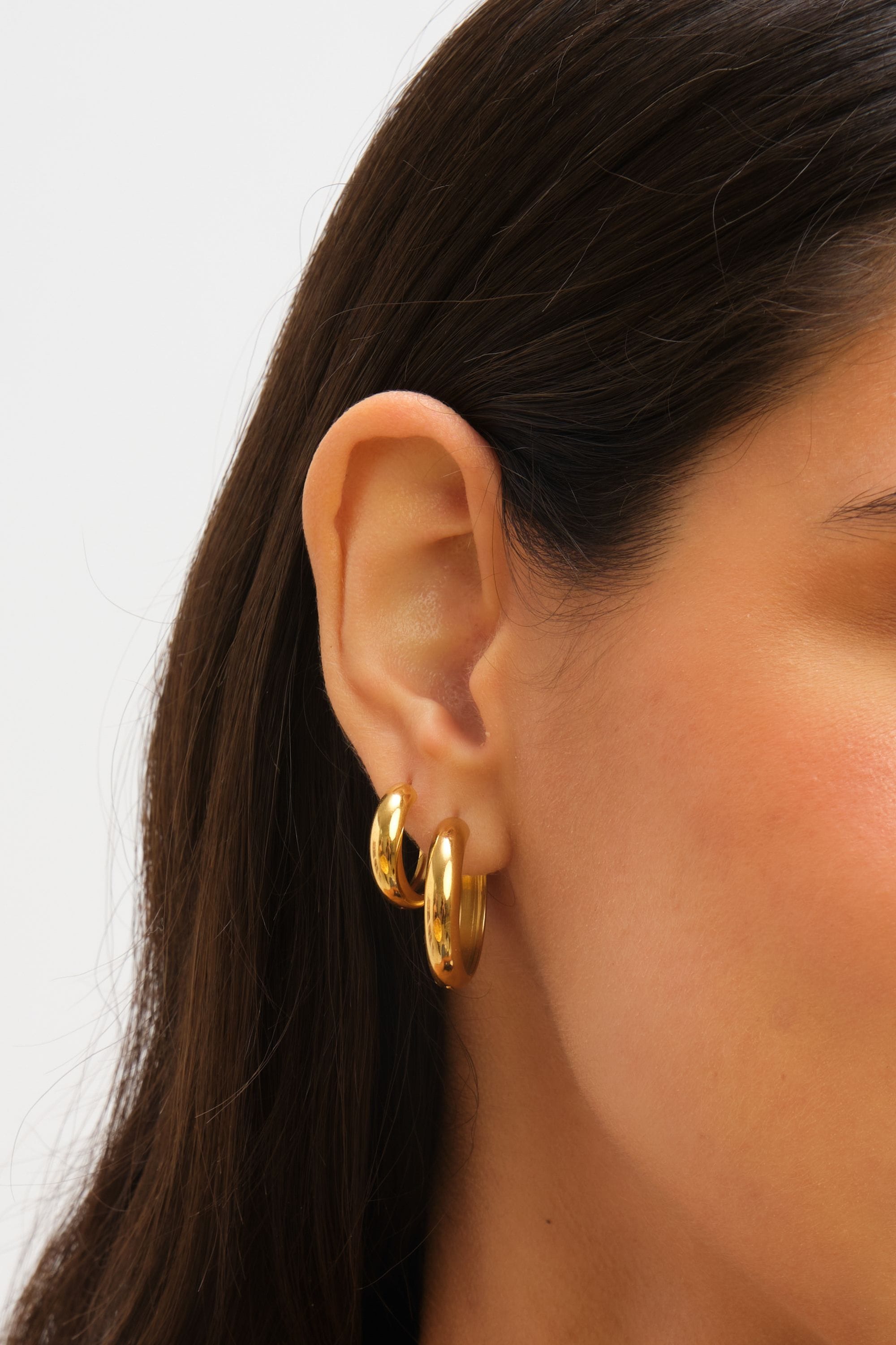 Jon Richard Waterproof Gold Plated Medium Flat Surface Hoop Earrings image 2