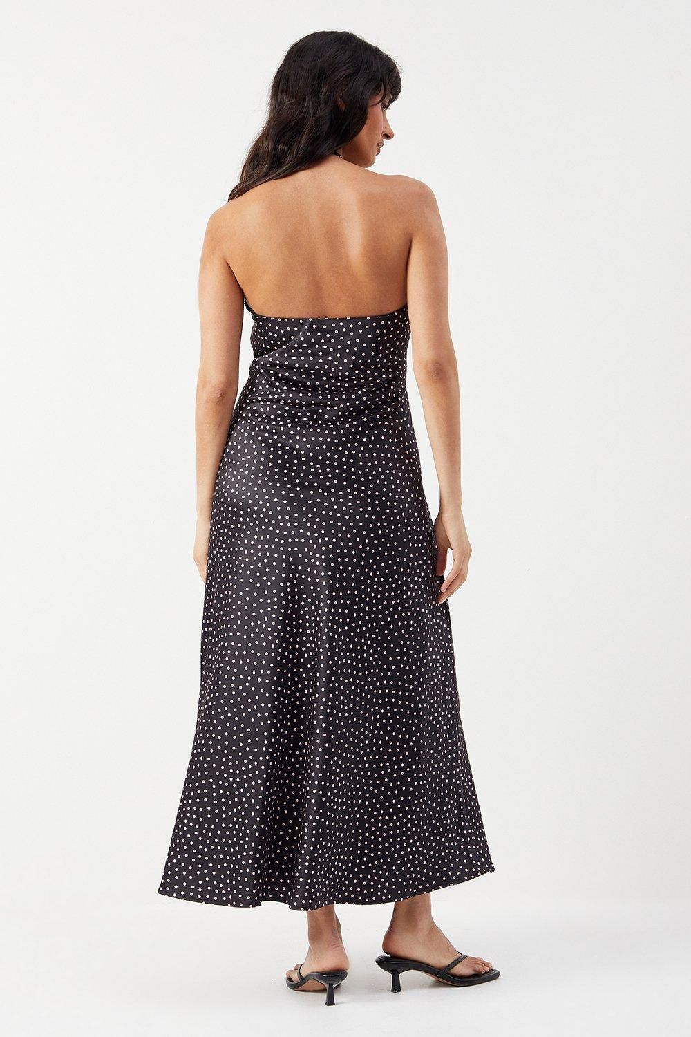 Warehouse Satin Corsage Detail Bias Cut Midi Dress Black image 3