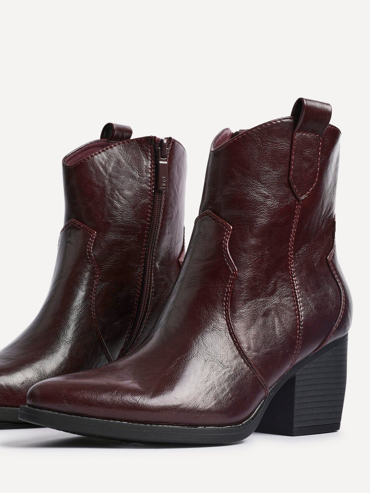 Linzi Jessie Burgundy Faux Leather Western Ankle Boot image 5
