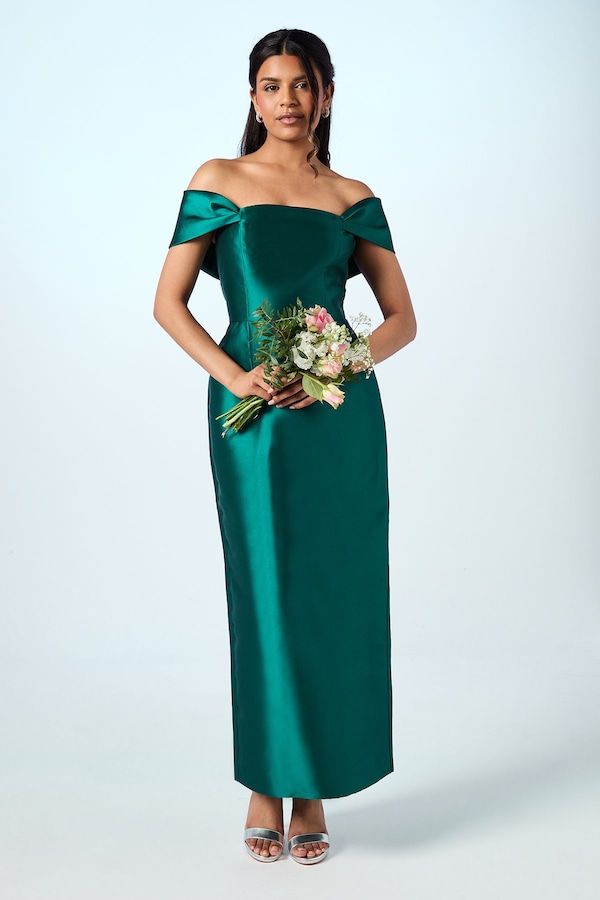 Coast Coast Honoured Petite Twill Bardot Column Midi Bridesmaid Dress Emerald