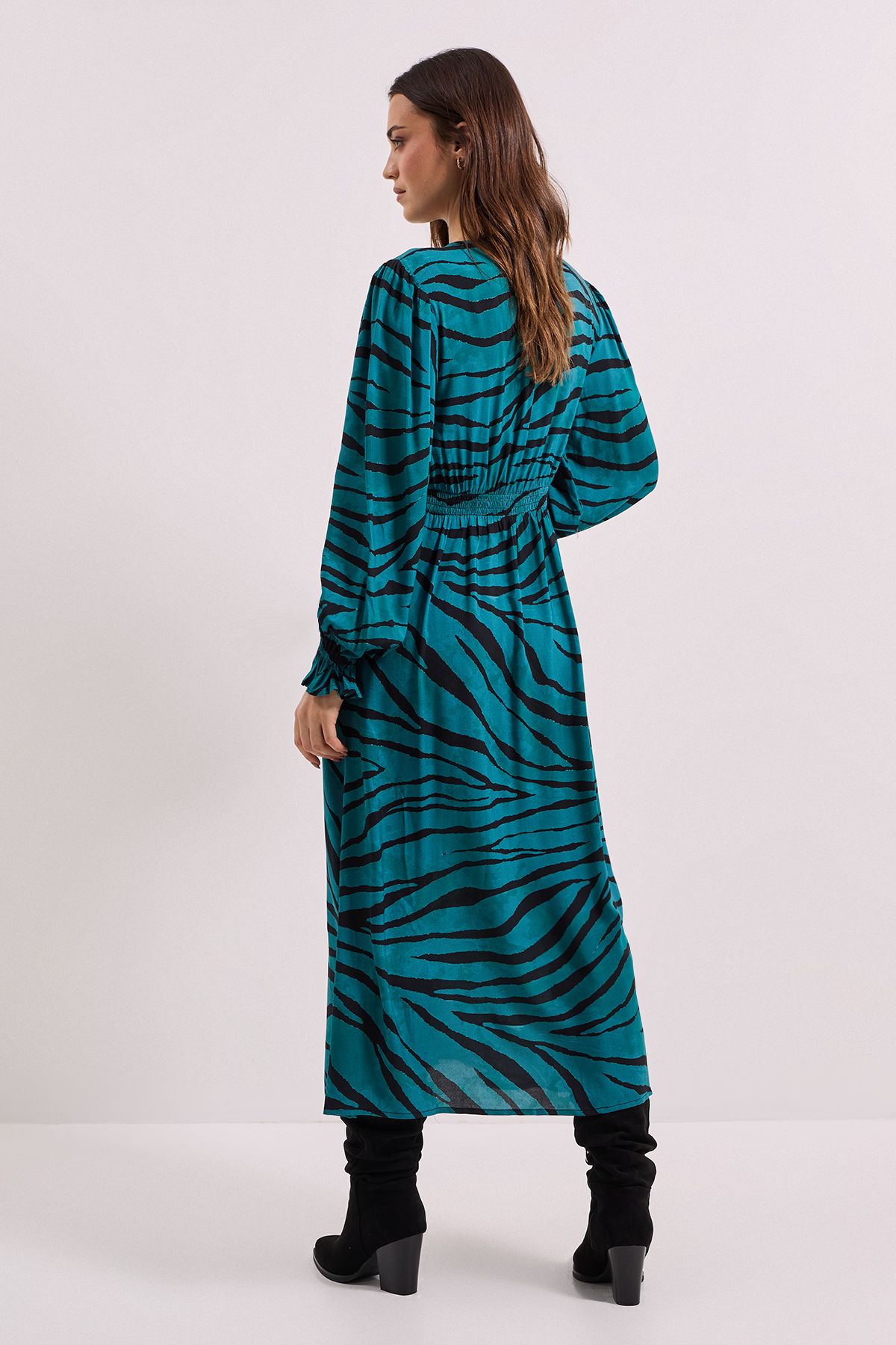 Dorothy Perkins Teal Zebra Lace Detail Tie Neck Printed Midi Dress Teal image 3